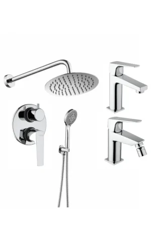 Esclusivo Set rubinetteria con miscelatore lavabo, bidet e kit doccia in colore cromo Piralla Iceberg KITICE9CR