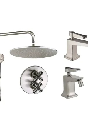 Set miscelatori lavabo e bidet monoforo con kit doccia completo colore acciaio spazzolato Mamoli 1938 KIT1938F6 Offerta Limitata