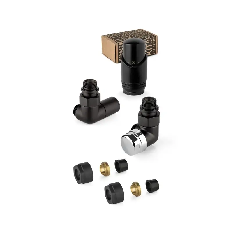 Reso Gratuito Kit valvole d‘arredo colore nero e cromo con valvola termostatizzabile a sinistra APM 130KNN 015 M 16 12
