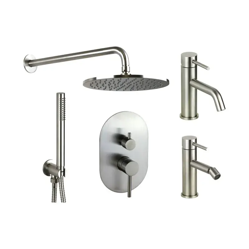 Esclusivo Kit completo miscelatori lavabo bidet e kit doccia acciaio AISI 316 Pollini Jessy Steel KITJESSYSTEEL2