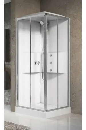 Cabina doccia multifunzione ad angolo 80 x 80 versione idromassaggio 2 ante scorrevoli Novellini Media 2.0 A ME2A80T1F-1AB Super Prezzo