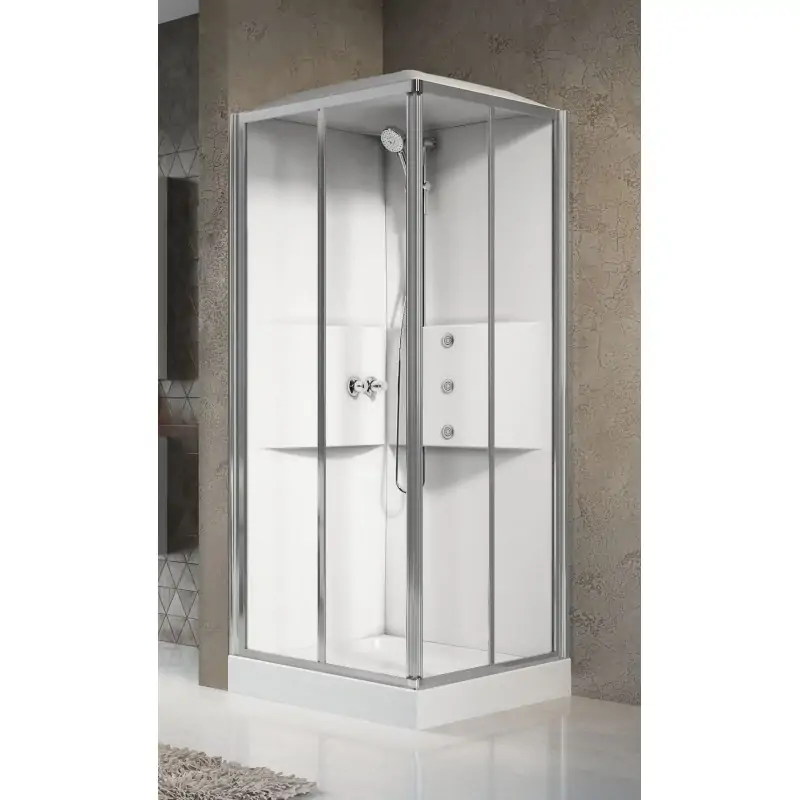 Cabina doccia multifunzione ad angolo 80 x 80 versione idromassaggio 2 ante scorrevoli Novellini Media 2.0 A ME2A80T1F-1AB Super Prezzo