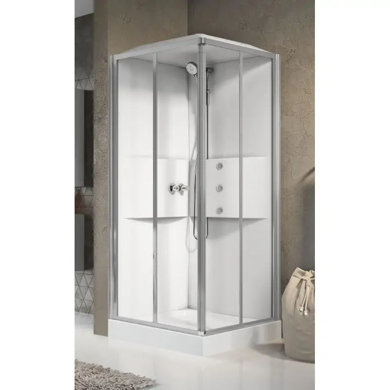 Cabina doccia multifunzione ad angolo 90 x 90 versione idromassaggio 2 ante scorrevoli Novellini Media 2.0 A ME2A90T1F-1AB Esclusivo