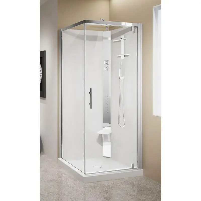 Cabina doccia angolare 90 x 90 senza tettuccio apertura 1 anta battente con idromassaggio Novellini Crystal G HC2G90T1-1KA Promozione Esclusiva