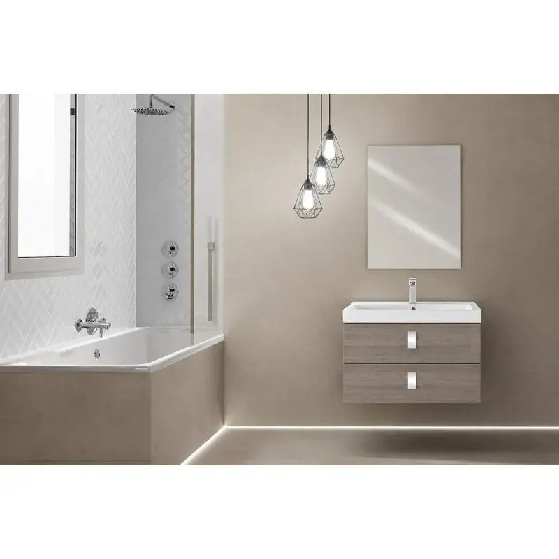 Mobile bagno sospeso 75 x 51 x 47 colore rovere scuro con lavabo in ceramica e specchio rettangolare Feridras Bravo 75 606060 Affare