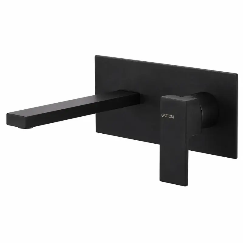Spedizione Espresso Miscelatore lavabo a parete con placca nero opaco Gattoni SQUARE 2540/25NO