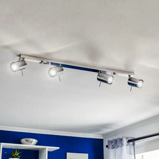 Faretto da soffitto Round, cromato, 4 luci lineari Popolare