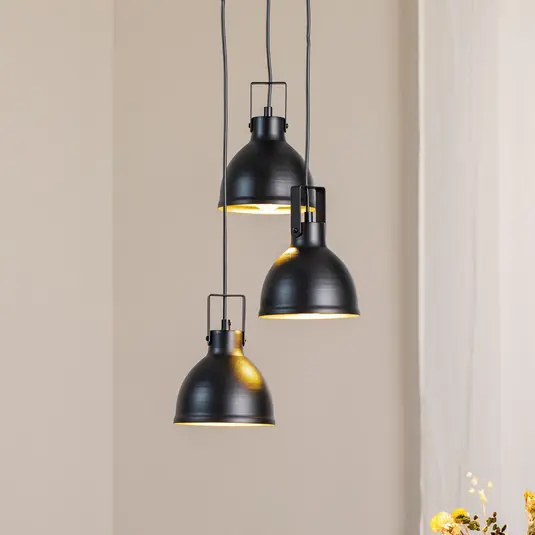 Novità Lampada a sospensione Trial, a 3 luci, rotonda, nero/oro