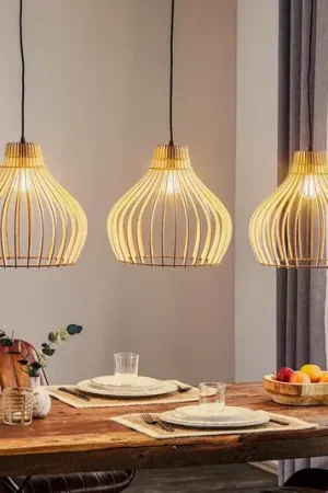Lampada a sospensione Barrel con paralumi in legno, a 3 luci, lunga Miglior Prezzo