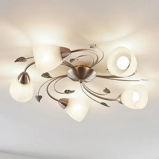 Ultimissimo Modello Plafoniera Lindby Yannie, a 5 luci, 60cm, nichel/bianco, vetro
