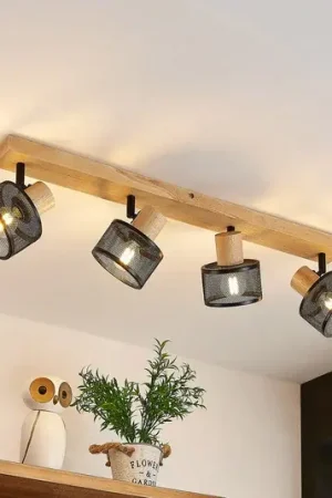 A Buon Prezzo Lindby Evinora, faretto da soffitto, 77 cm, nero, a 4 luci, legno