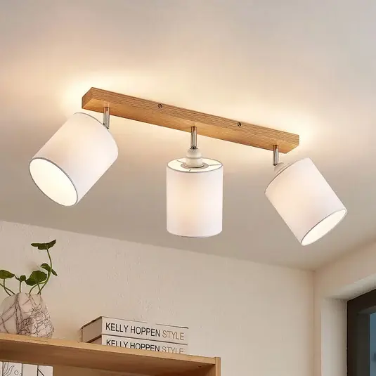 Faretto da soffitto Lindby Imarin, 56 cm, a 3 luci, bianco, legno Quantità Limitata