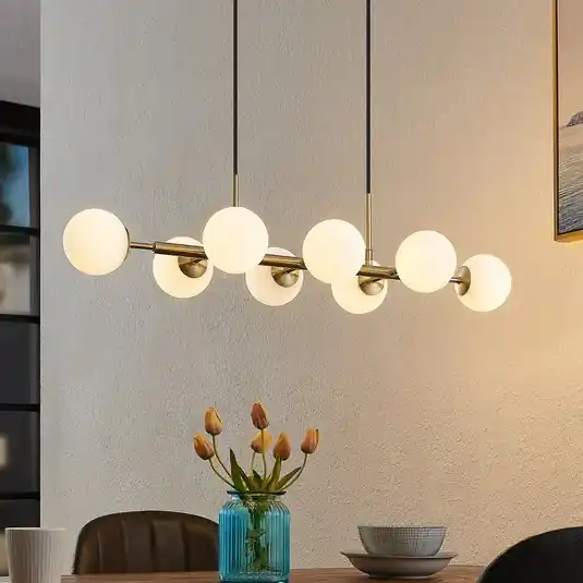 Ultima Occasione Lampada a sospensione Lindby Kiamo, 83 cm, ottone, bianco, vetro, G9