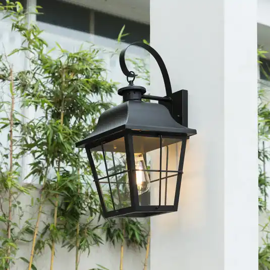 Prezzo Basso Lindby applique da esterno Mertollio, altezza 47 cm, nero, vetro