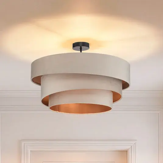 Nuova Collezione Plafoniera Lindby Jusari, color crema, tessuto, Ø 56 cm, E27