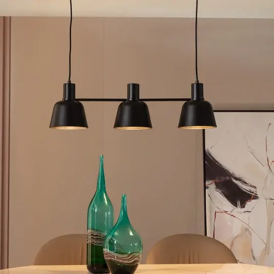 Spedizione Espresso Lampada a sospensione Lucande Servan, nera, a 3 luci