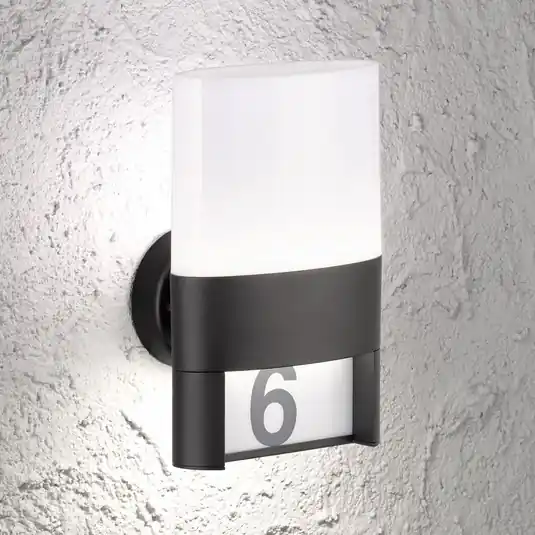 Applique da esterni LED Diego, nera, numero civico con luce Scelto Dai Clienti