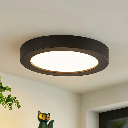 Prios Plafoniera LED Edwina, nero, 23 cm, CCT, IP44 Promozione
