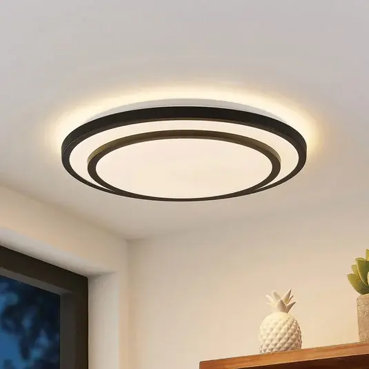Plafoniera LED Lindby Essina, nero, metallo, CCT, dimmerabile. Ordina Subito