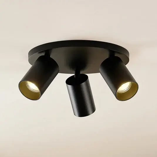 Vendita Finale Arcchio Faretto Brinja, nero, rotondo, Ø 6 cm, a 3 luci, GU10