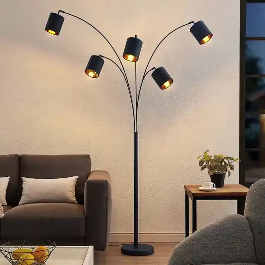 Lindby lampada da terra Abiram, nero/oro, tessuto, 70 cm Offerta Lampo