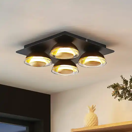 Lindby plafoniera Erin, a 4 luci, 30 cm, nero/oro, vetro Ultimissimo Modello