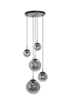 Direttamente Dal Produttore Lampada a sospensione Bollique, grigio fumo/nero, vetro, 5 luci