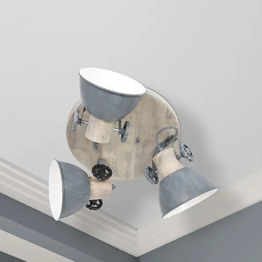 Spot da soffitto Gearwood, 3 luci tondo, grigio Saldi