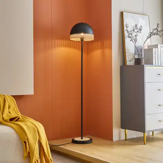 Ultimissimo Modello Lindby Lonnaris piantana con rattan, nero