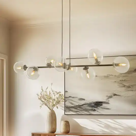 Lampada a sospensione Glassy, a 8 luci, nero, trasparente, vetro, E14 Pagamento Sicuro