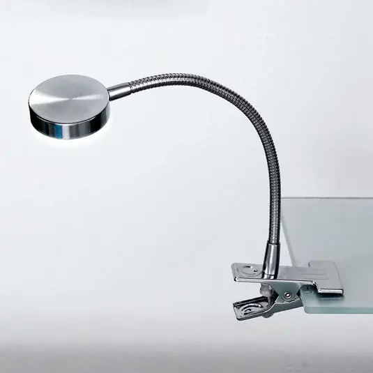 Lampada LED a morsetto Mira, braccio flessibile, nichel satinato Bestseller