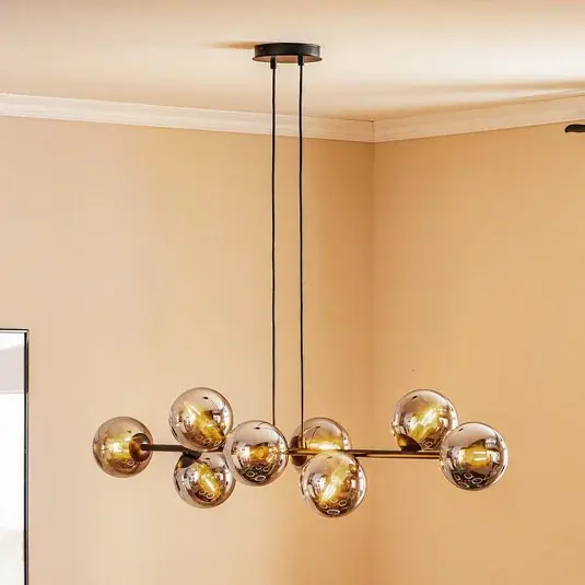 Lampada a sospensione Glassy, a 8 luci, nero, grafite, vetro, E14 Economico