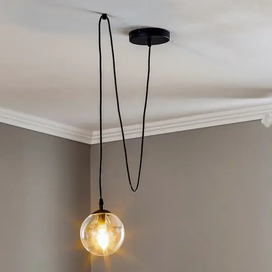 Lampada a sospensione Glassy, decentrata, nera, trasparente, vetro, Ø 14 cm Must-Have
