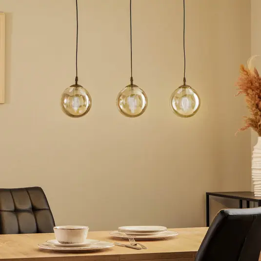 Direttamente Dal Produttore Lampada a sospensione Glassy, a 3 luci, dritta, nera, grafite, vetro