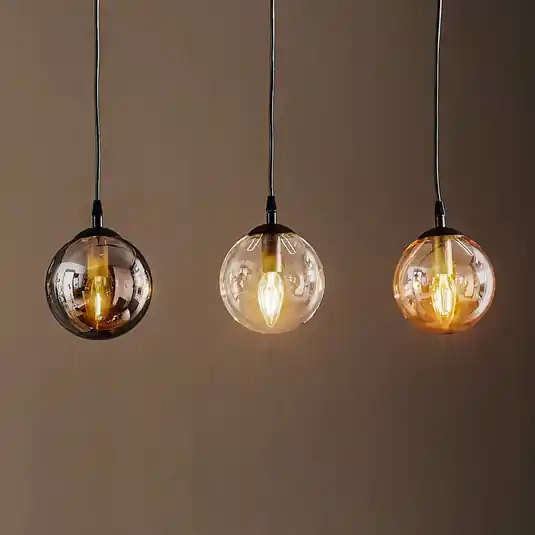 Lampada a sospensione Glassy, a 3 luci, diritta, grafite/ambra/trasparente, Must-Have