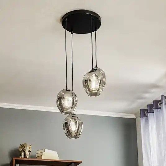 Ultimissimo Modello Lampada a sospensione Starla rotonda a 4 luci, vetro grafite