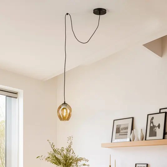 Nuova Collezione Lampada a sospensione Starla decentrata 1 luce, vetro ambra