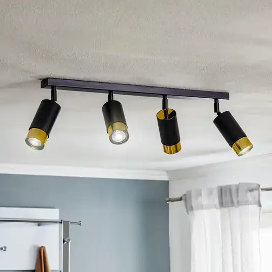 Prezzo Conveniente Faretto da soffitto Kumo nero/oro a 4 luci