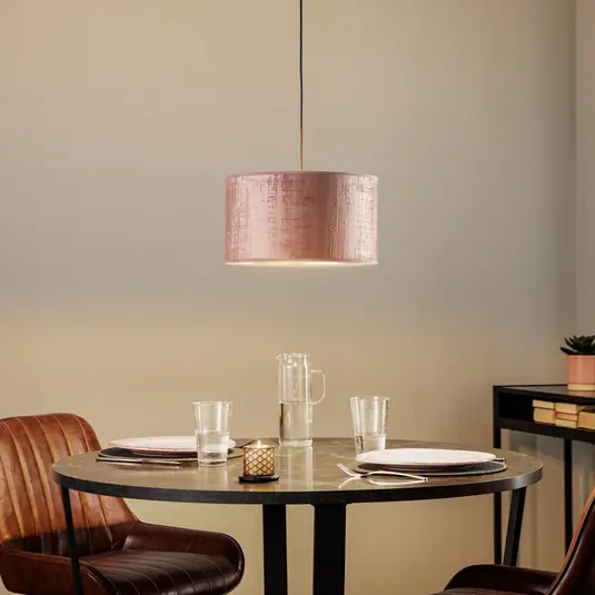 Lampada a sospensione Jari paralume in tessuto a 1 luce, oro rosa Più Venduto