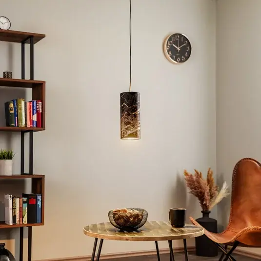 Offerta Limitata Lampada a sospensione Joni, tessuto, a 1 luce marmorizzato nero