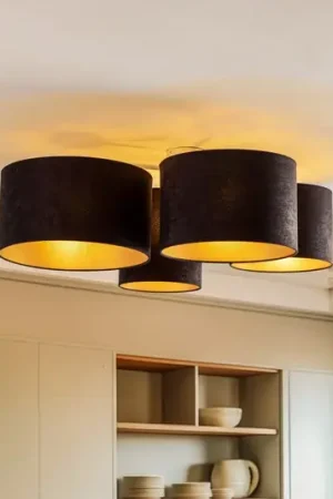 Euluna Lodge plafoniera, a 4 luci, nero/oro Nuovo Arrivo