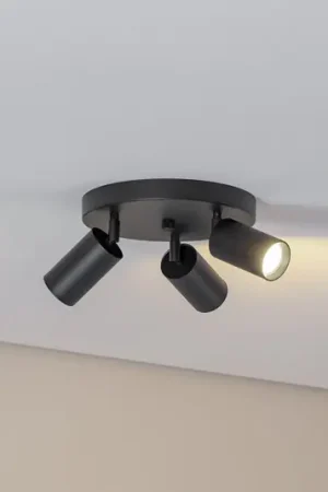 Faretto da soffitto Sado nero acciaio regolabile a 3 luci rotondo Prezzo Basso