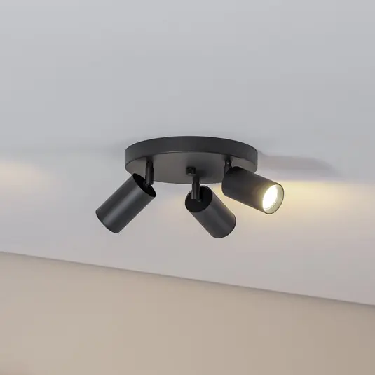 Faretto da soffitto Sado nero acciaio regolabile a 3 luci rotondo Prezzo Basso