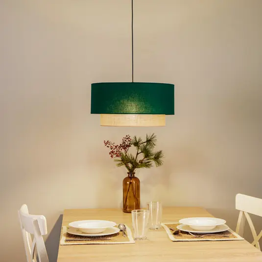Occasione Imperdibile Lampada a sospensione Boho, verde scuro/marrone, Ø 45 cm, tessuto