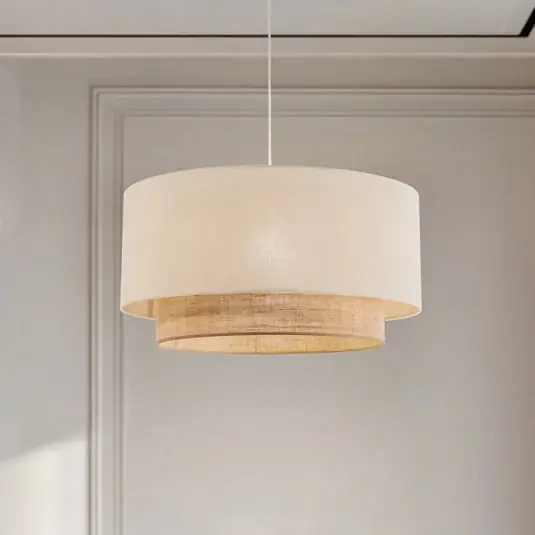 Professionale Lampada a sospensione Boho, ecru/marrone, Ø 60 cm, tessuto