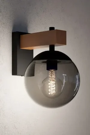 Applique da esterno Bufalata, nero/legno/grigio fumo Subito Disponibile