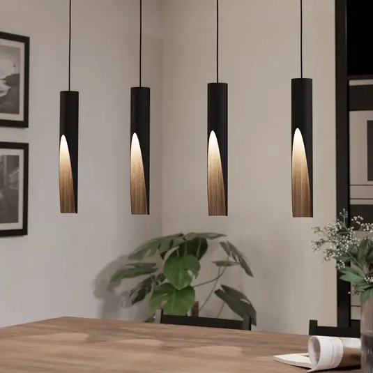 Lampada LED sospesa Barbotto nero/rovere, 4 luci Vendita Finale