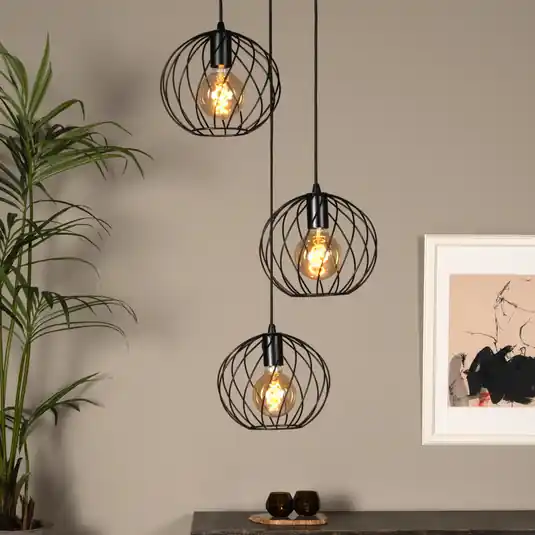 Lampada a sospensione Danza, 3 luci, tonda, nero Saldi