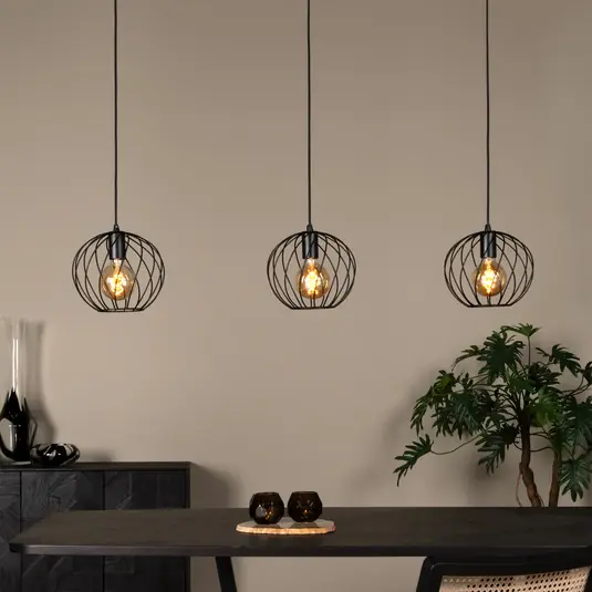 Lampada a sospensione Danza, 3 luci, lunga, nero Occasione Imperdibile