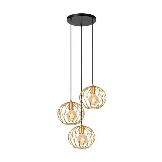 Lampada a sospensione Danza, 3 luci, tonda, oro Quantità Limitata